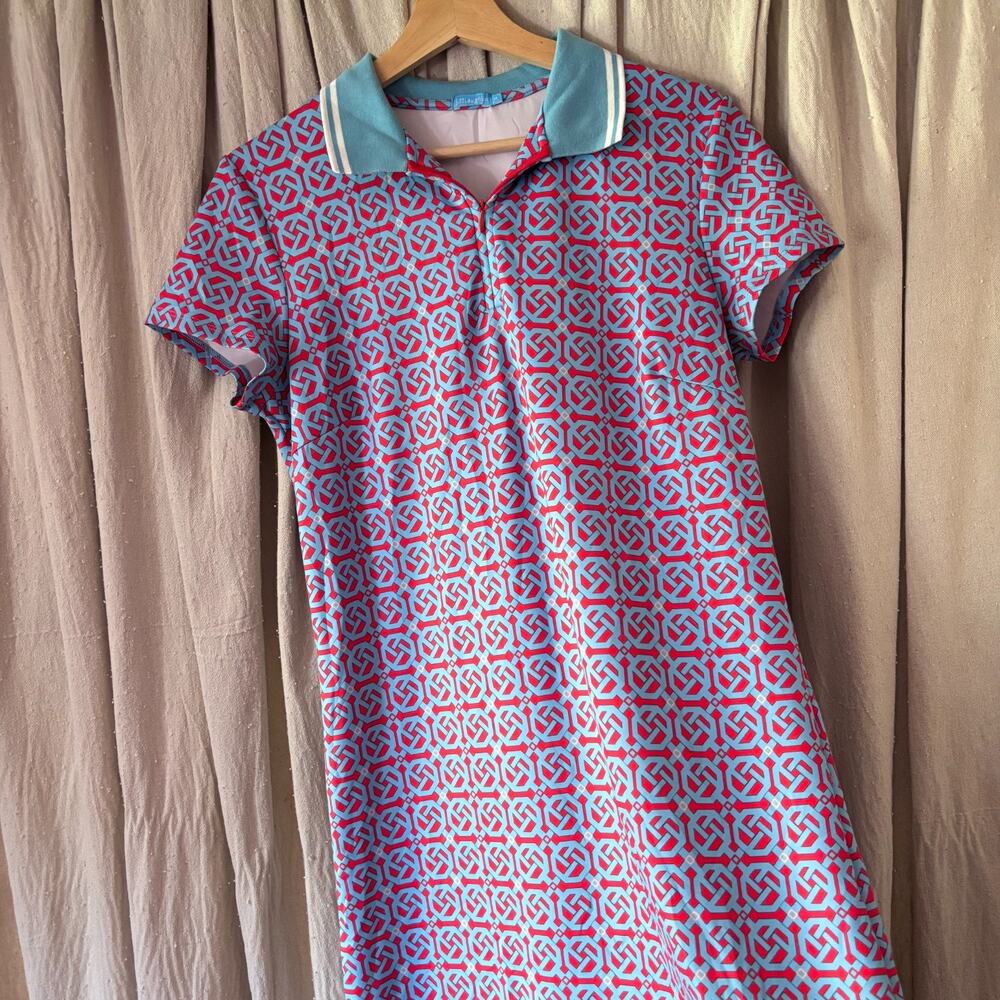 J. McLaughlin Catalina Cloth Polo Dress Geometric Montego Print Medium‎